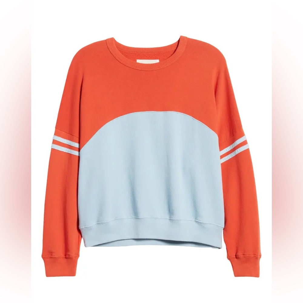 THE GREAT Cross Country Colorblock Cotton Sweatshirt Tomato Red Blue Medium - Picture 3 of 13